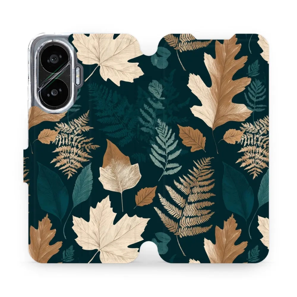 Etui z klapką do Xiaomi POCO F7, Mobiwear Book, zielnik z liści i paproci