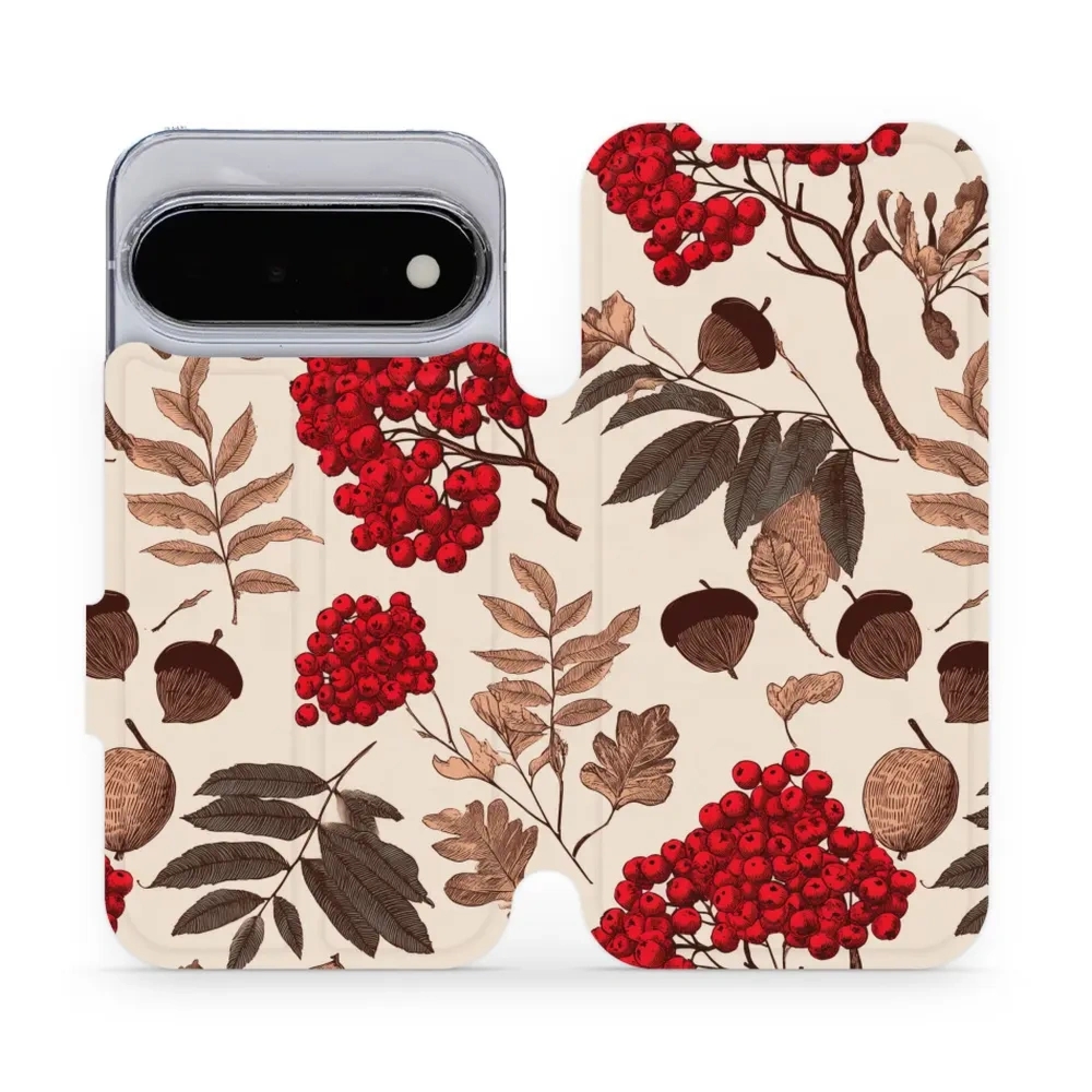 Etui z klapką do Google Pixel 11, Mobiwear Book, jarzębina na ecru