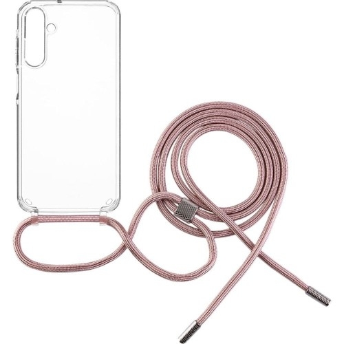 Image of Etui FIXED Pure Neck do Galaxy A25 5G, przezroczyste z różową smyczką