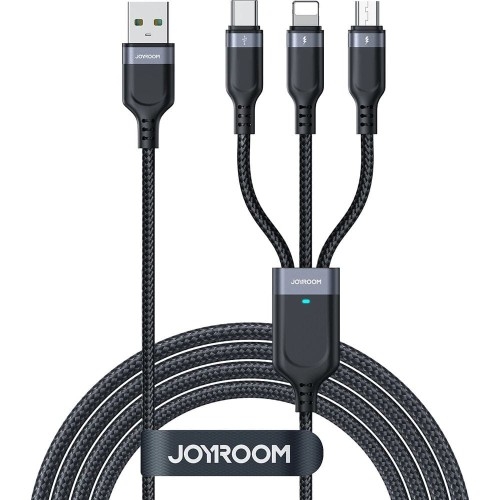 Image of Kabel do ładowania / przesyłania danych Joyroom 3w1 USB-A do USB-C / Lightning / MicroUSB 3.5A, 0,3m, czarny
