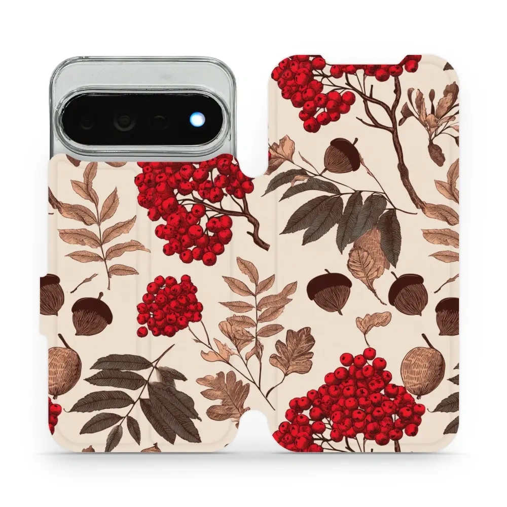Etui z klapką do Google Pixel 11 Pro XL, Mobiwear Book, jarzębina na ecru