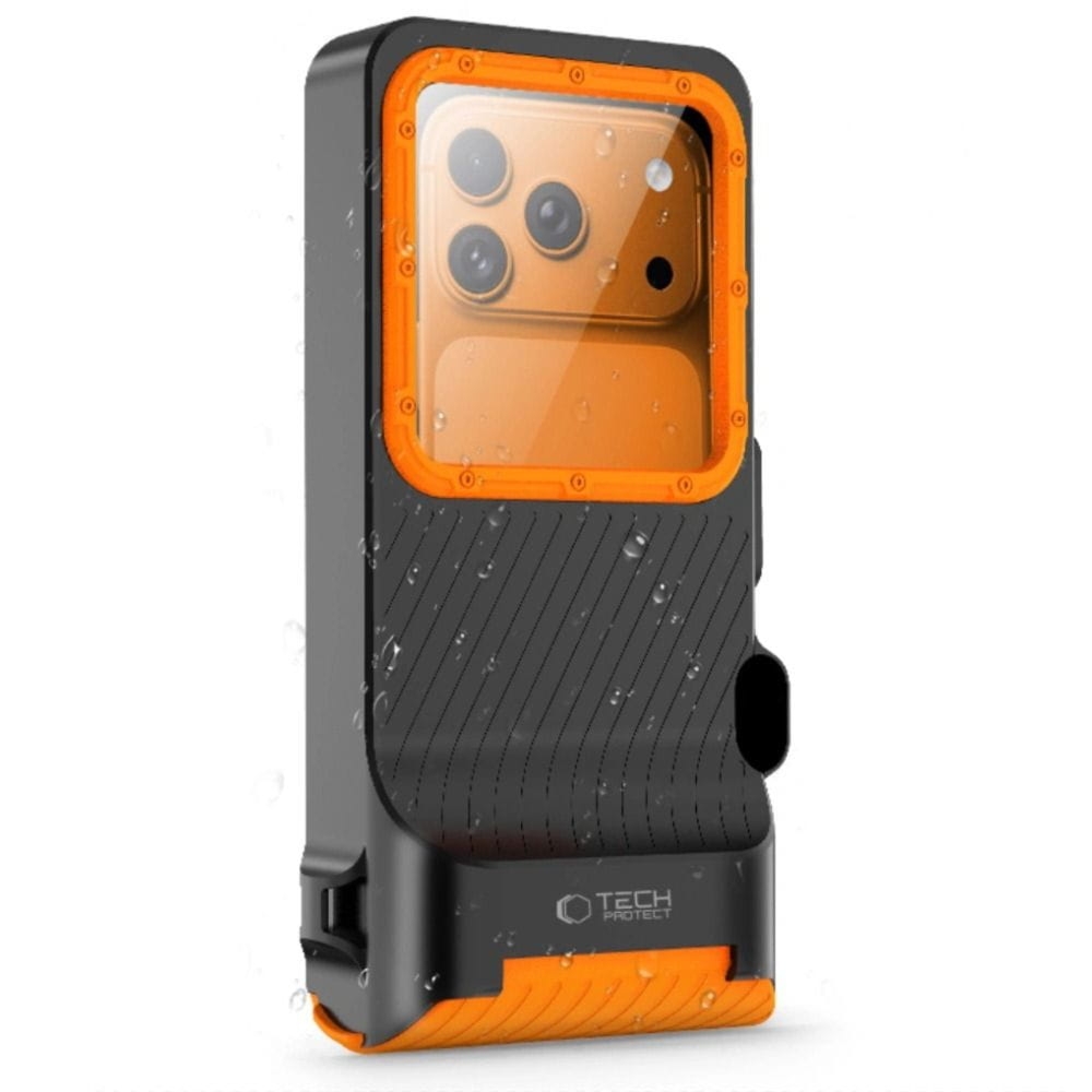 OUTLET: Etui wodoodporne Tech-Protect  IPX8 PRO Universal Diving Waterproof  Case, do telefonu 4,7-6,9″, czarno-pomarańczowe