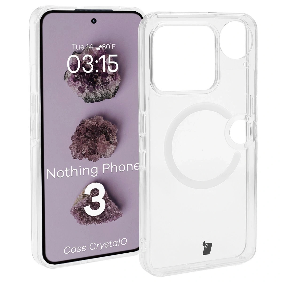 Etui z pierścieniem magnetycznym Bizon Case CrystalO do Nothing Phone (3), przezroczyste