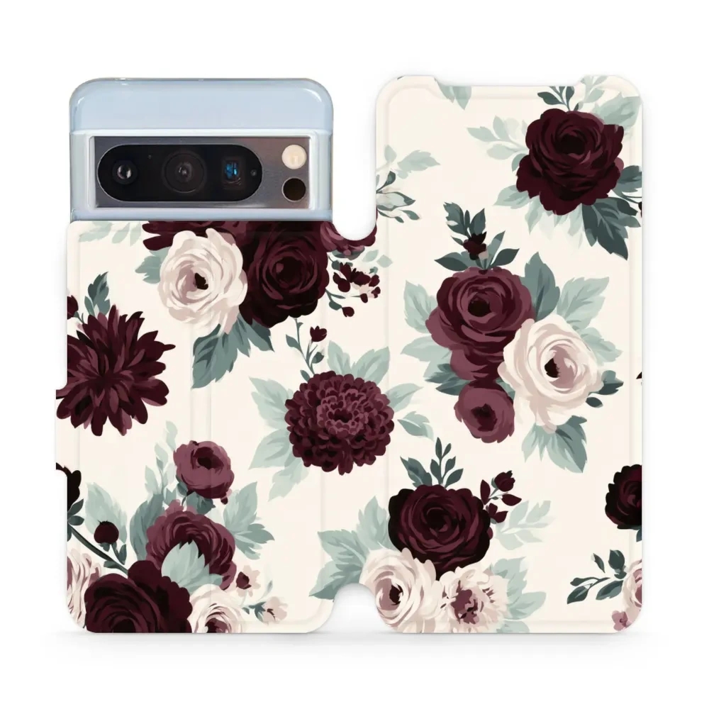 Etui z klapką do Google Pixel 8 Pro, Mobiwear Book, róże z szałwią na kremie