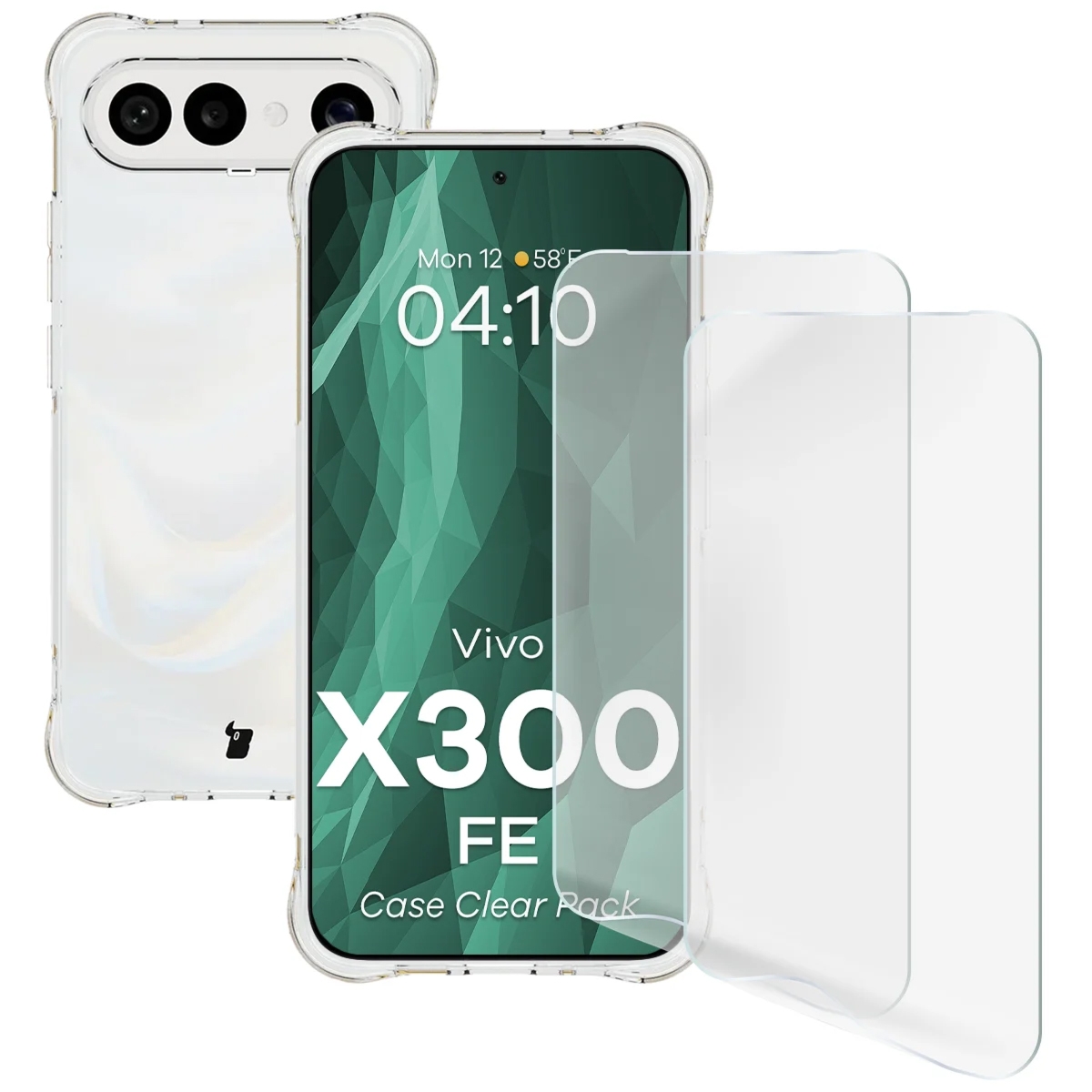 Elastyczne etui + 2x folia na ekran Bizon Case Clear Pack do Vivo X300 FE