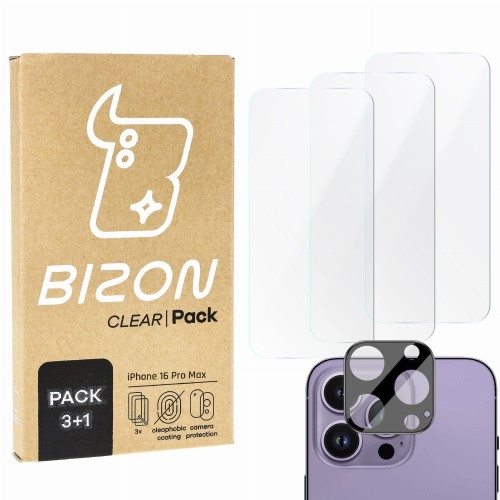 Image of 3x Szkło hartowane + szybka na aparat Bizon Clear 2 Pack do iPhone 16 Pro Max