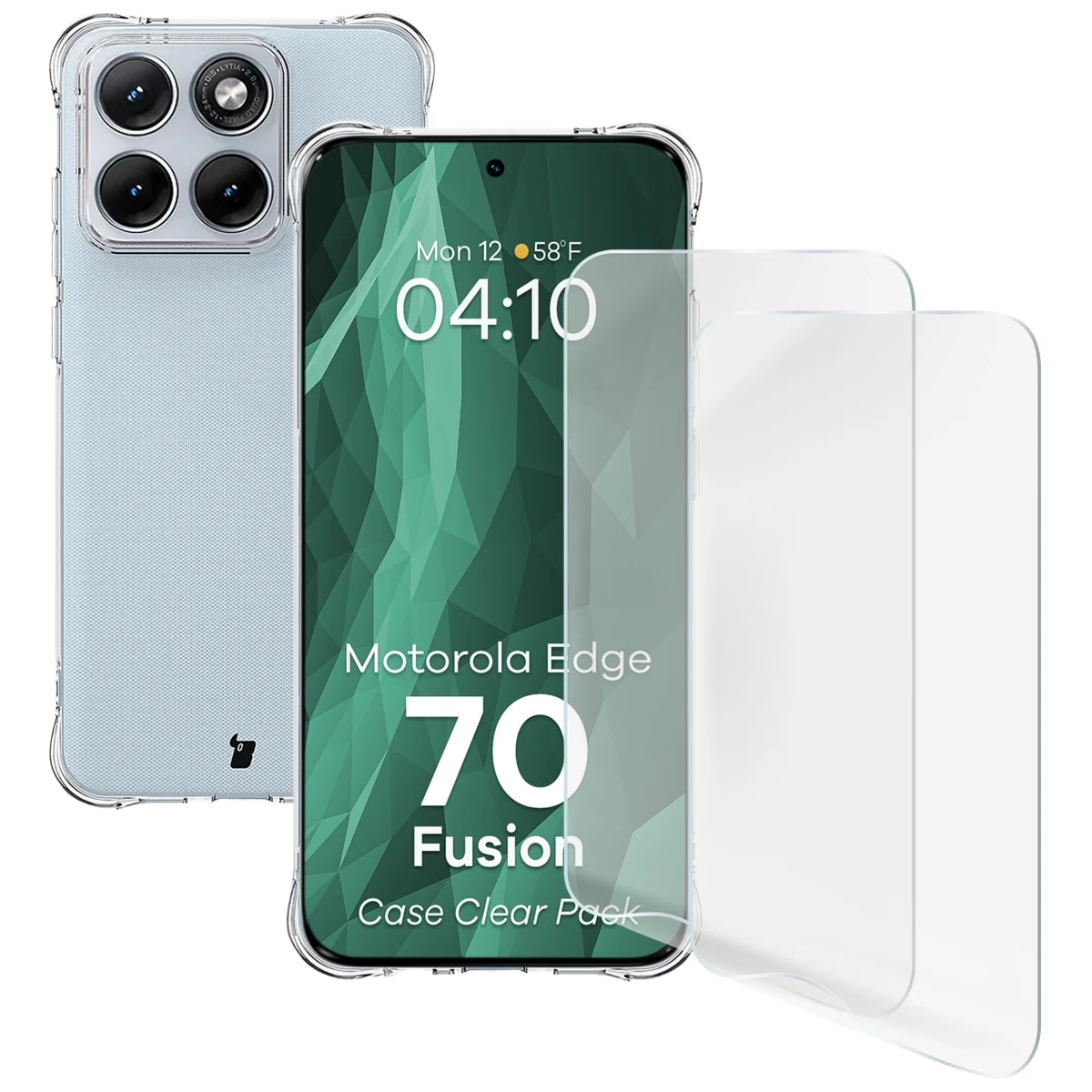 Elastyczne etui + 2x folia na ekran Bizon Case Clear Pack do Motorola Edge 70 Fusion