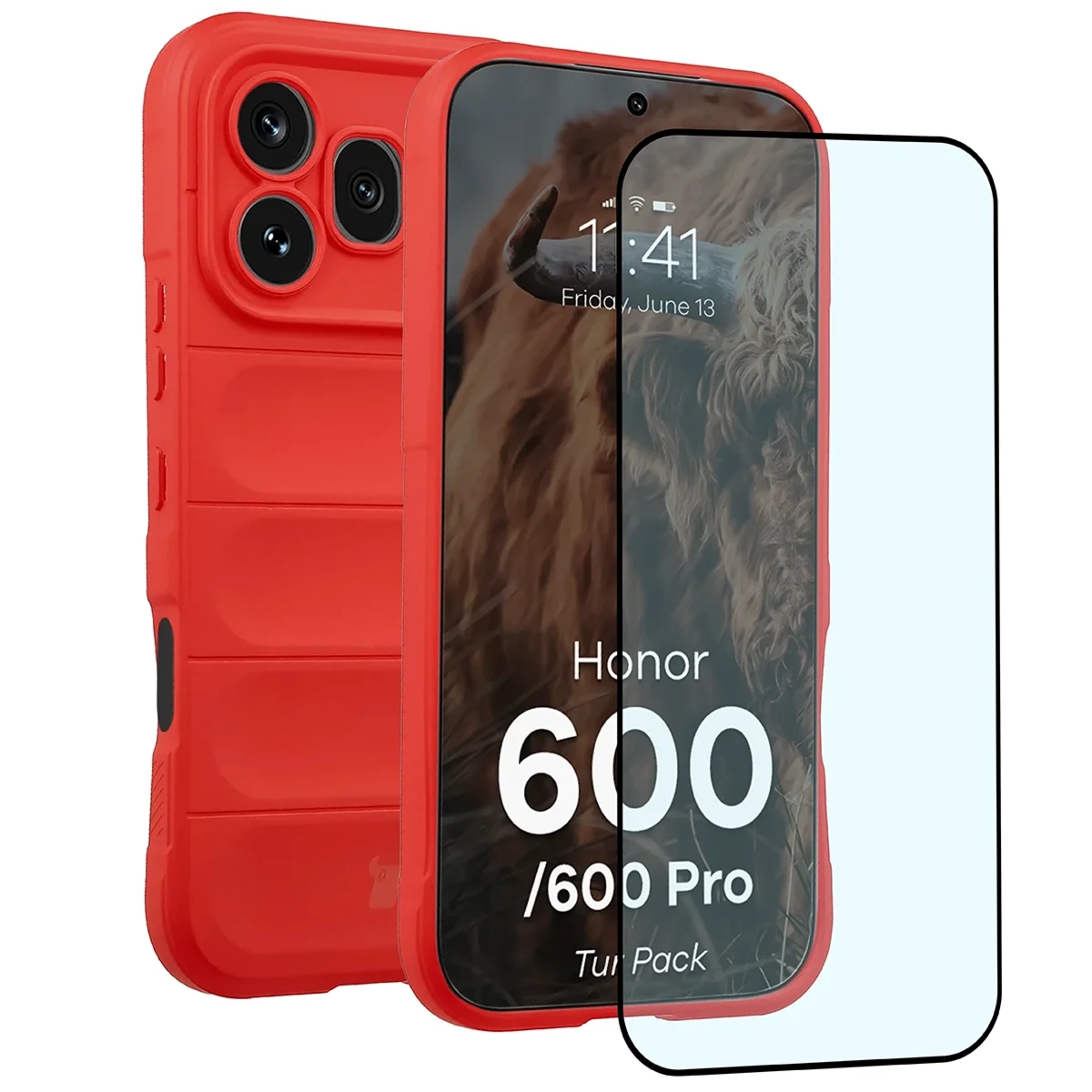 Pancerne etui + szkło hartowane Bizon Tur Pack do Honor 600 5G / 600 Pro 5G, czerwone