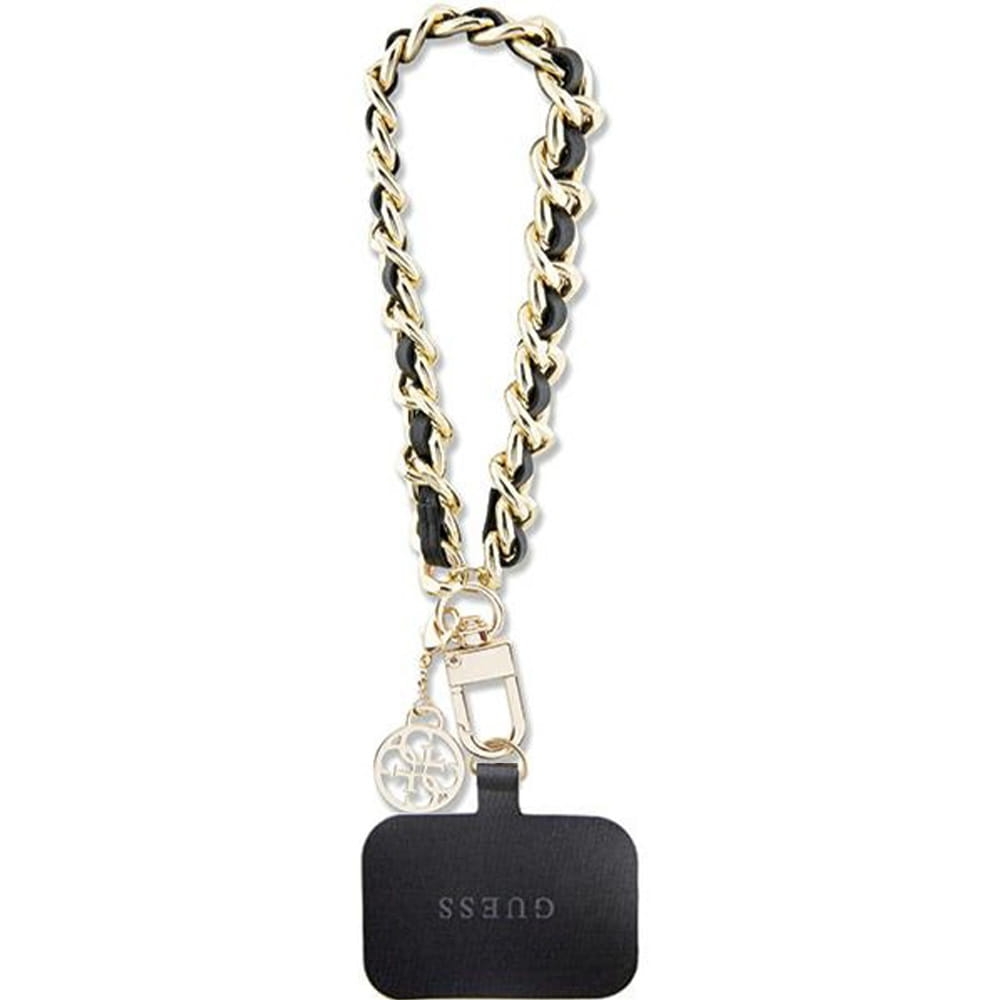 Image of Smycz do telefonu Guess Universal Wirst Chain / pasek, czarna ze złotym łańcuszkiem