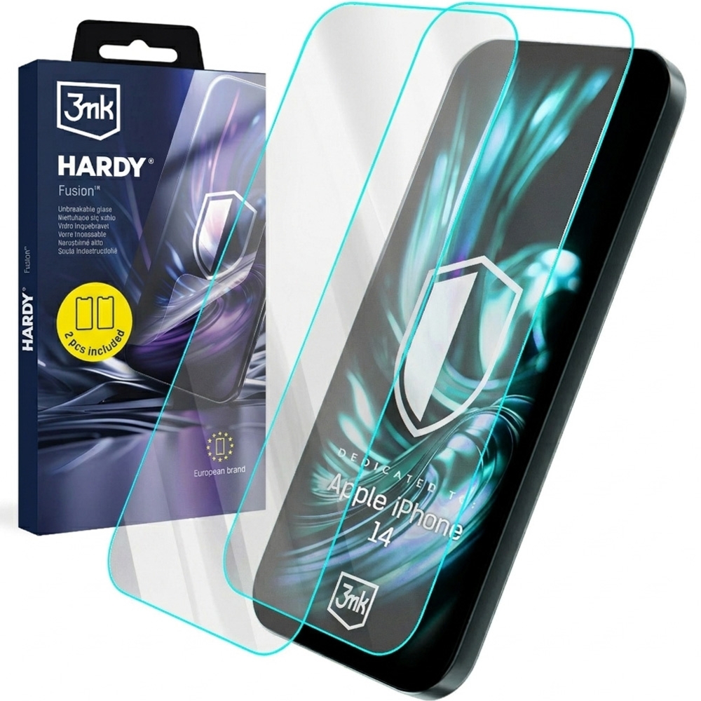 Szkło hybrydowe, 3mk Hardy Fusion do iPhone 14 / 14 Pro, 2 sztuki