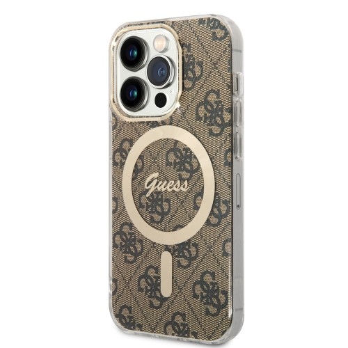 Image of Etui Guess Hardcase 4G MagSafe do iPhone 14 Pro, brązowe