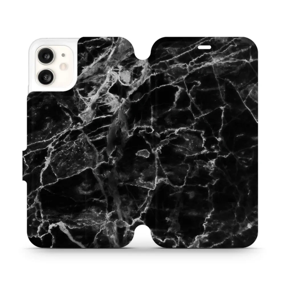 Etui z klapką do iPhone 11, Mobiwear Book, czarny marmur