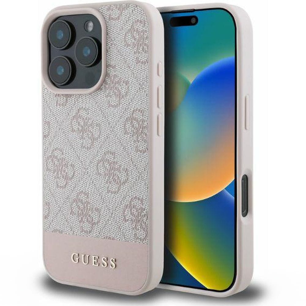 Image of Etui Guess Hardcase 4G Bottom Stripe do iPhone 16 Pro, różowe