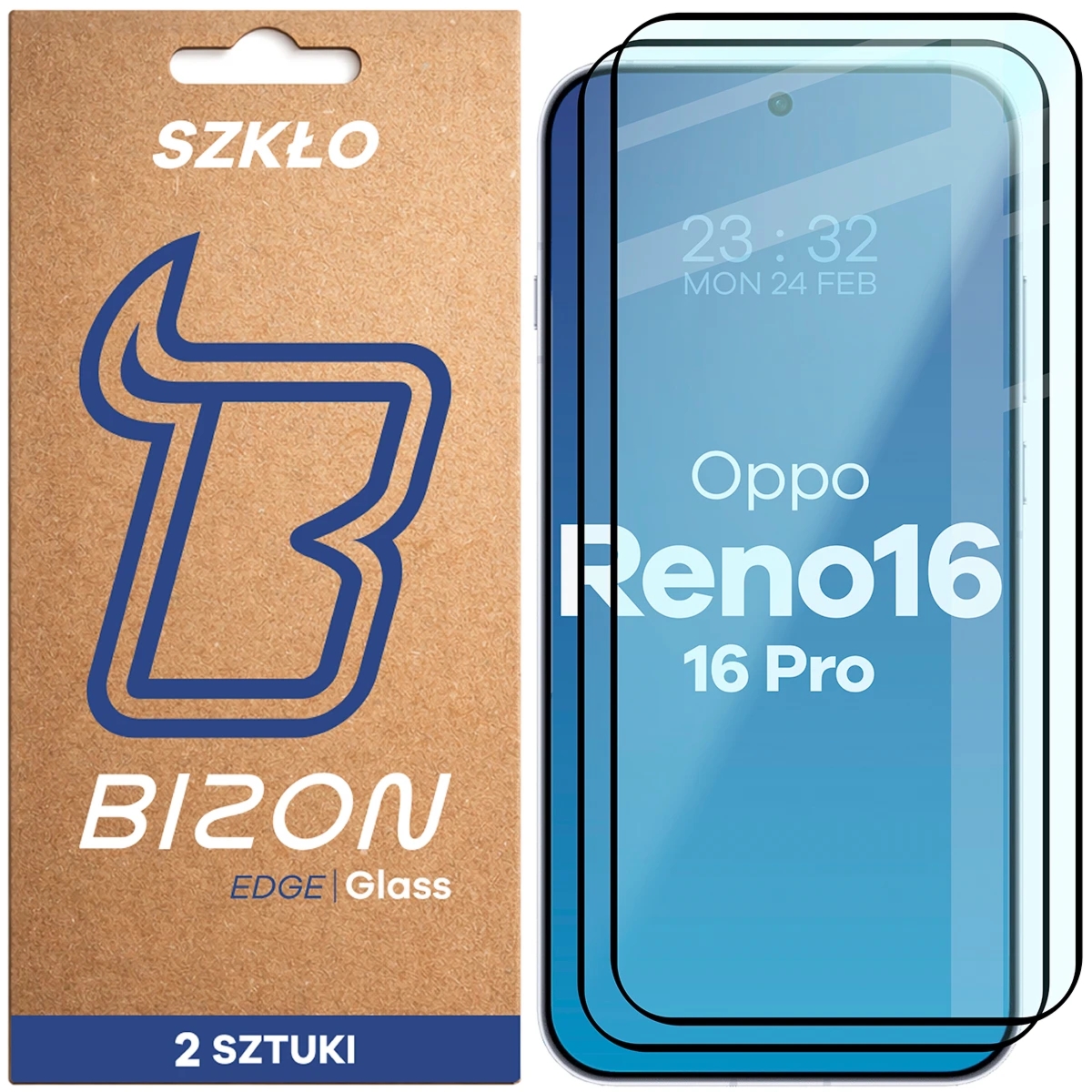 Szkło hartowane Bizon Glass Edge Duo do Oppo Reno16 / Reno16 Pro 5G, czarna ramka, 2 sztuki