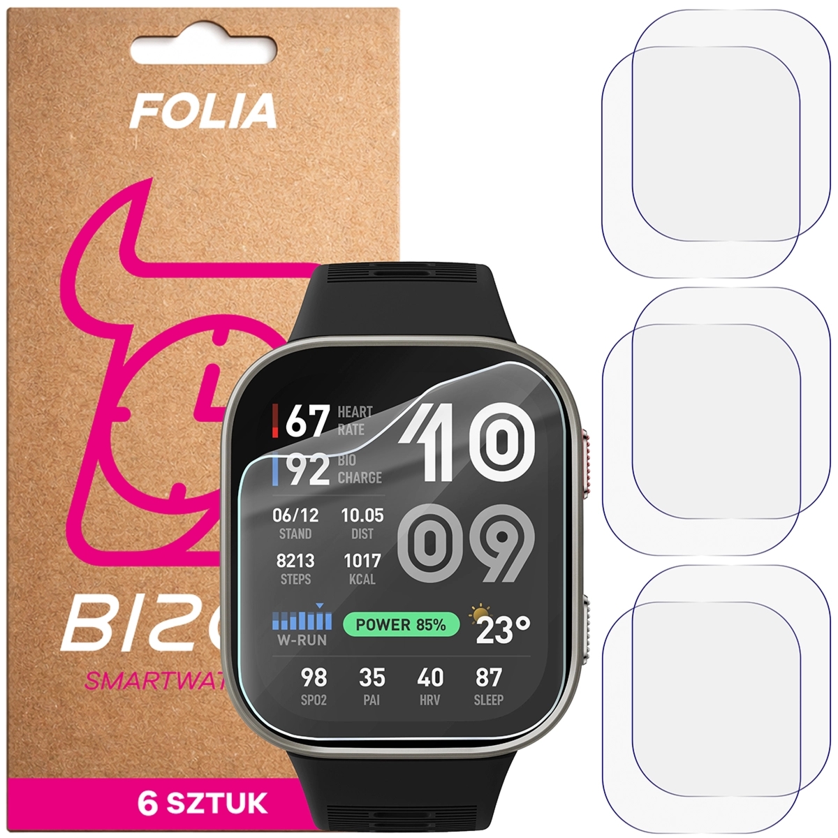 Folia ochronna na ekran zegarka Bizon Watch Film HydroFlex do Amazfit Bip Max, 6 sztuk