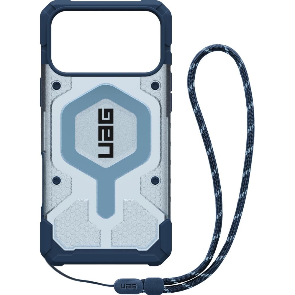 Etui pancerne ze smyczką UAG Pathfinder Clear Mag Lanyard do MagSafe do iPhone 18 Pro Max / 17 Pro Max, półprzezroczysto-niebieskie