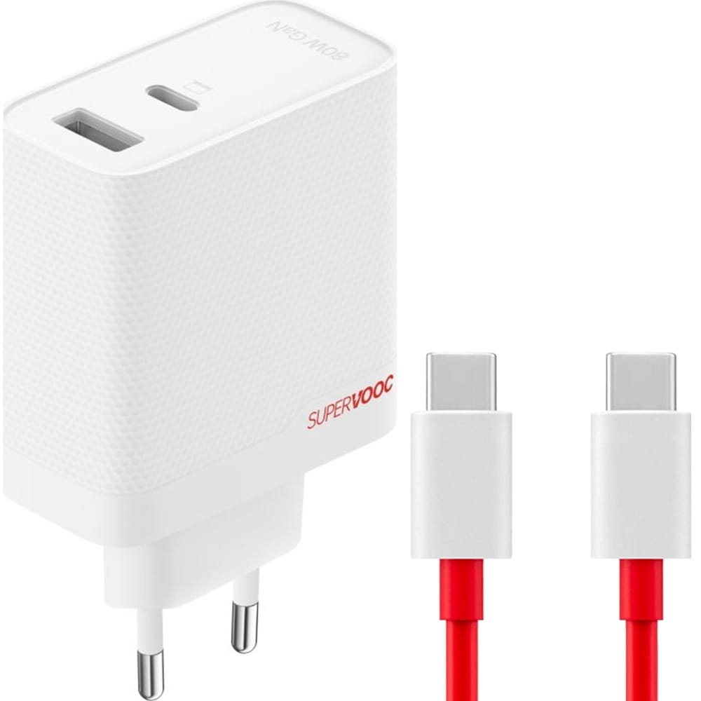 Image of Ładowarka sieciowa OnePlus SuperVOOC GaN Dual Charger 80W USB-A/USB-C + kabel USB-C 1m, biała