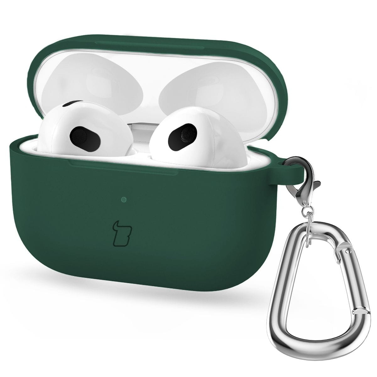 Image of Silikonowe etui z karabińczykiem Bizon Case Headphone Silicone do Airpods 4, ciemnozielone