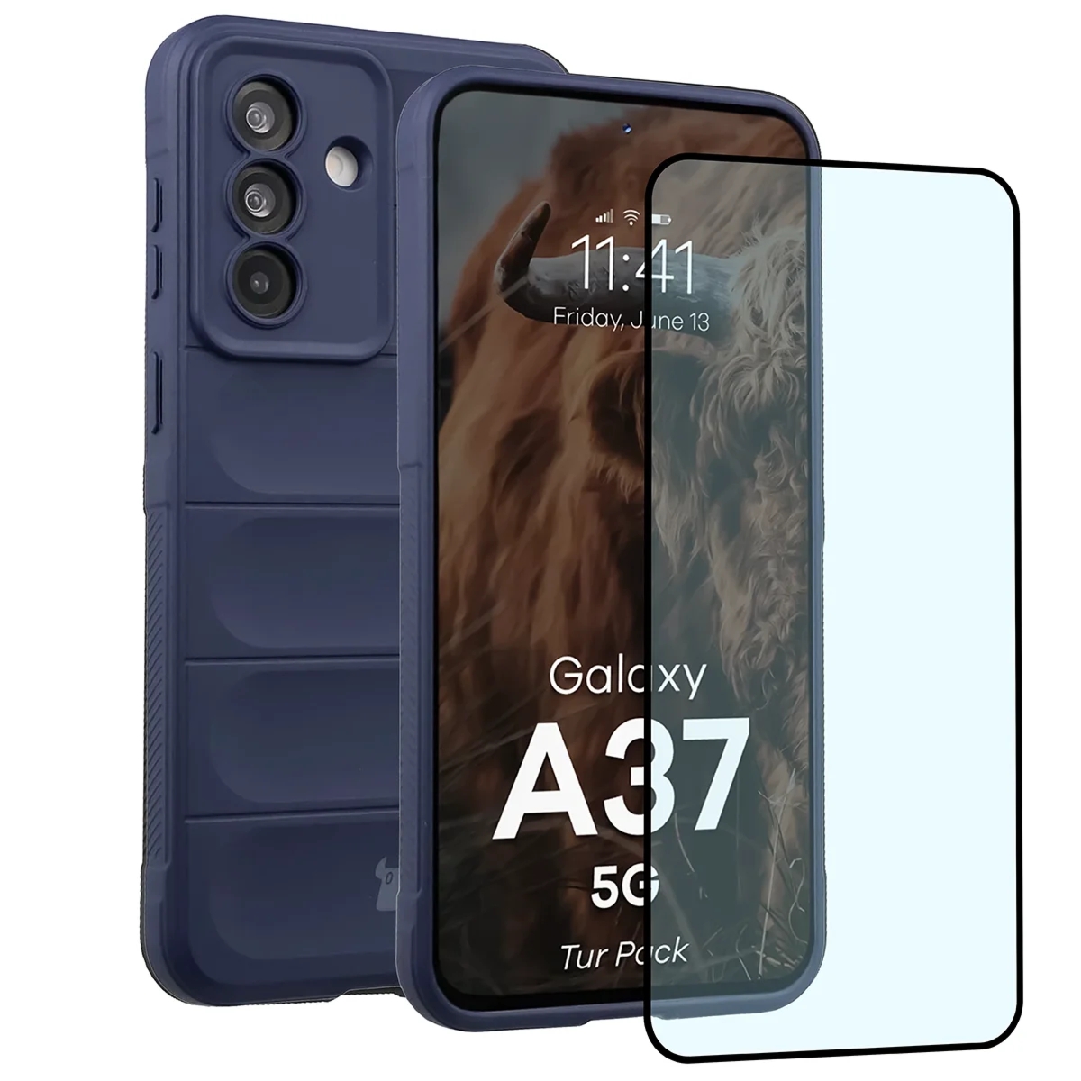 Pancerne etui + szkło hartowane Bizon Tur Pack do Galaxy A37 5G, granatowe