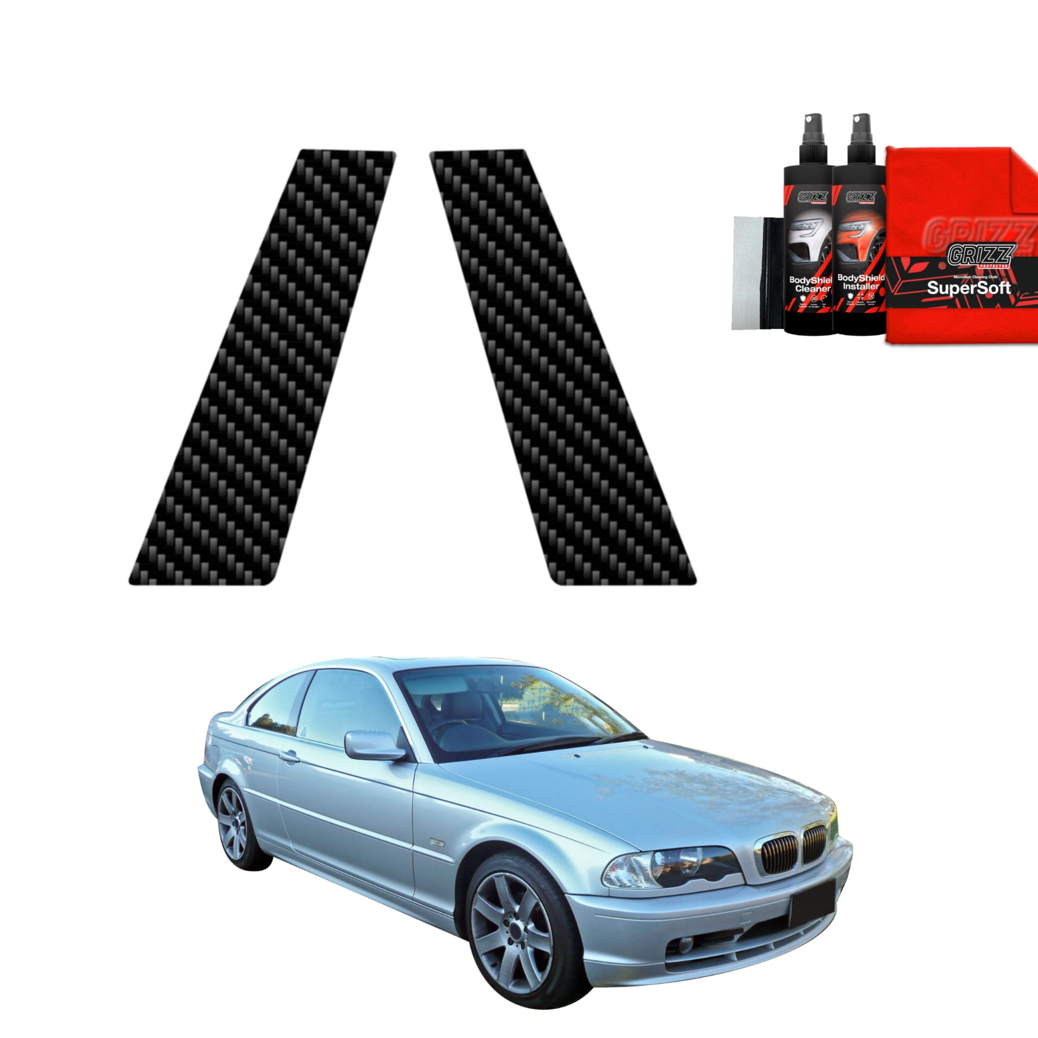 2w1 Folia karbonowa Grizz Protector na słupki do BMW 3 E46 Coupe Pre-LCI (1999-2002)
