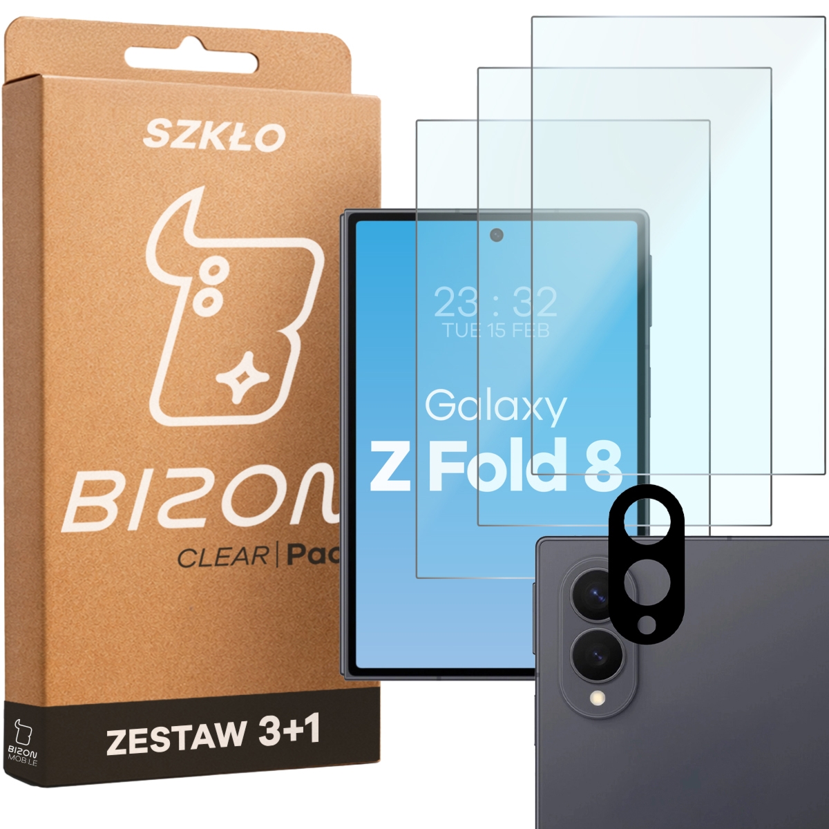 3x Szkło hartowane + szybka na aparat Bizon Glass Clear Pack do Galaxy Z Fold8