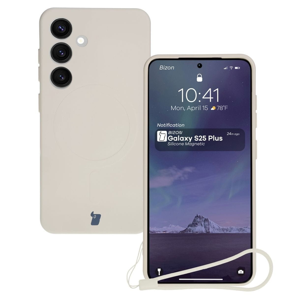Image of Silikonowe etui z pierścieniem magnetycznym Bizon Case Silicone Magnetic do Galaxy S25 Plus / S24 Plus, beżowe