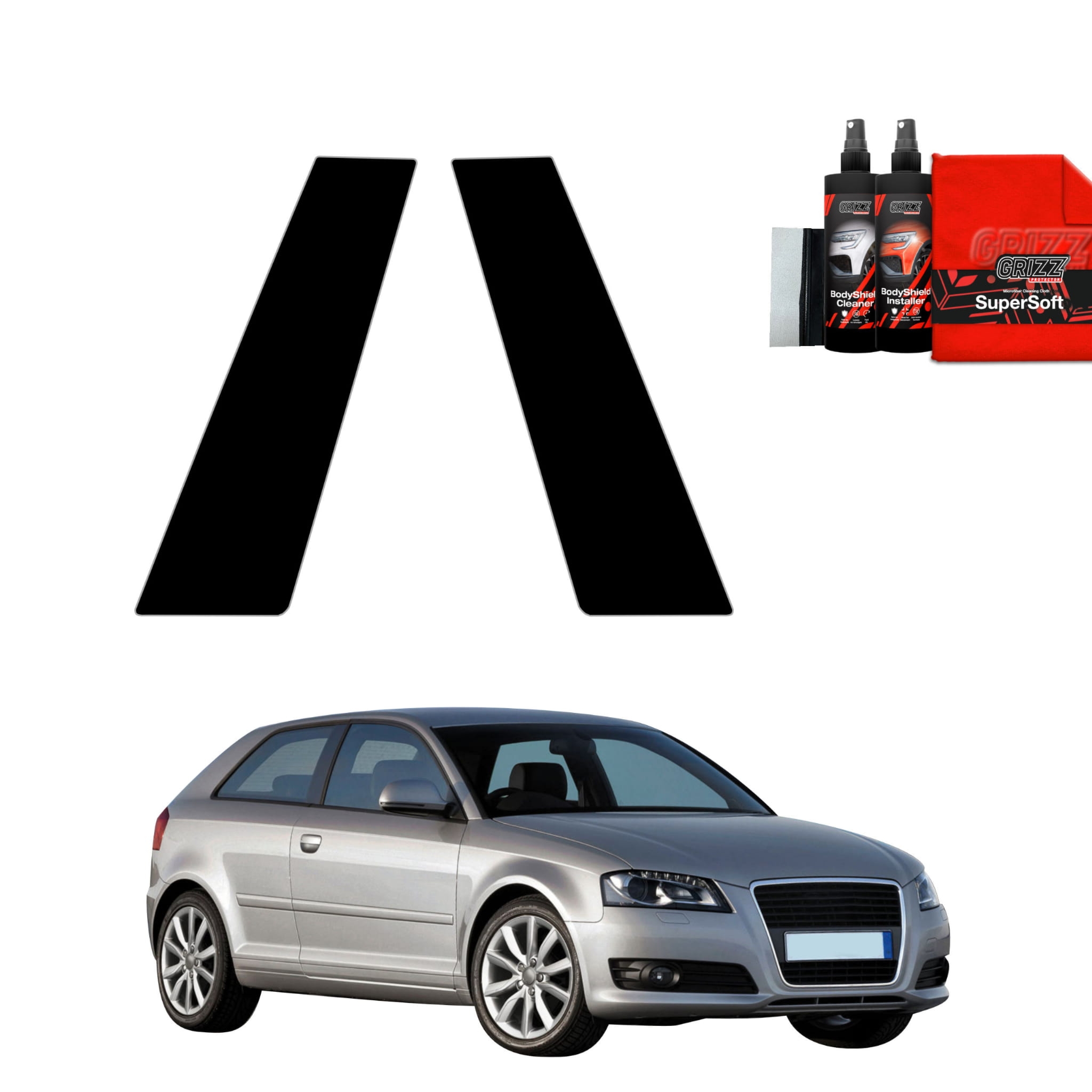 2w1 Czarna folia Grizz Protector na słupki do Audi A3 8P Hatchback 3D Facelift (2008-2013)