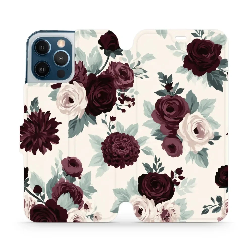 Etui z klapką do iPhone 12 Pro Max, Mobiwear Book, róże z szałwią na kremie