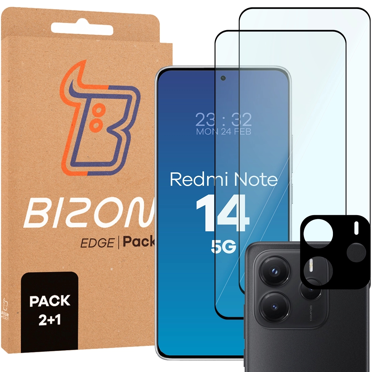 Image of 2x Szkło + szybka na aparat Bizon Edge 2 Pack do Xiaomi Redmi Note 14 5G