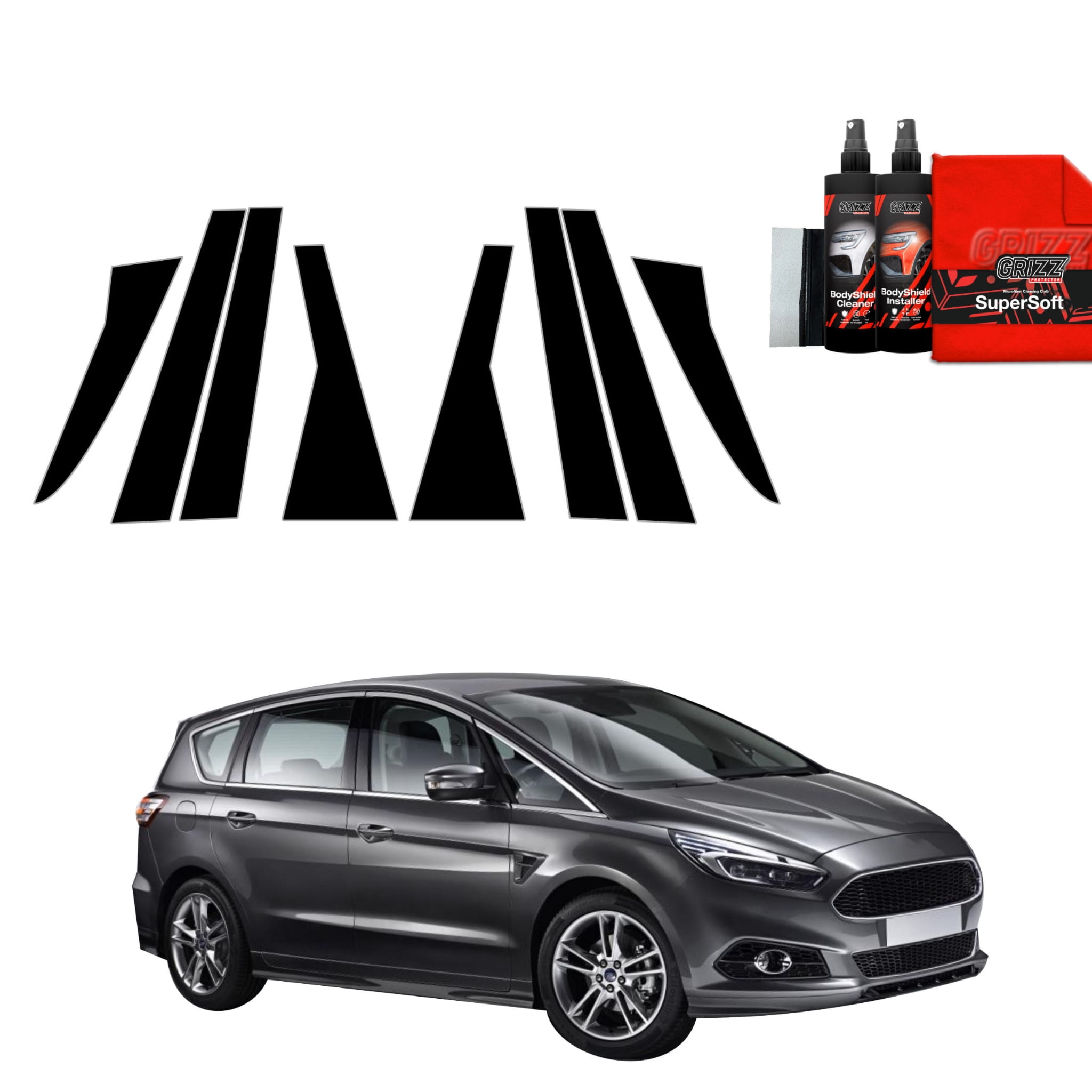 8w1 Czarna folia Grizz Protector na słupki do Ford S-Max MK2 (2015-2019)