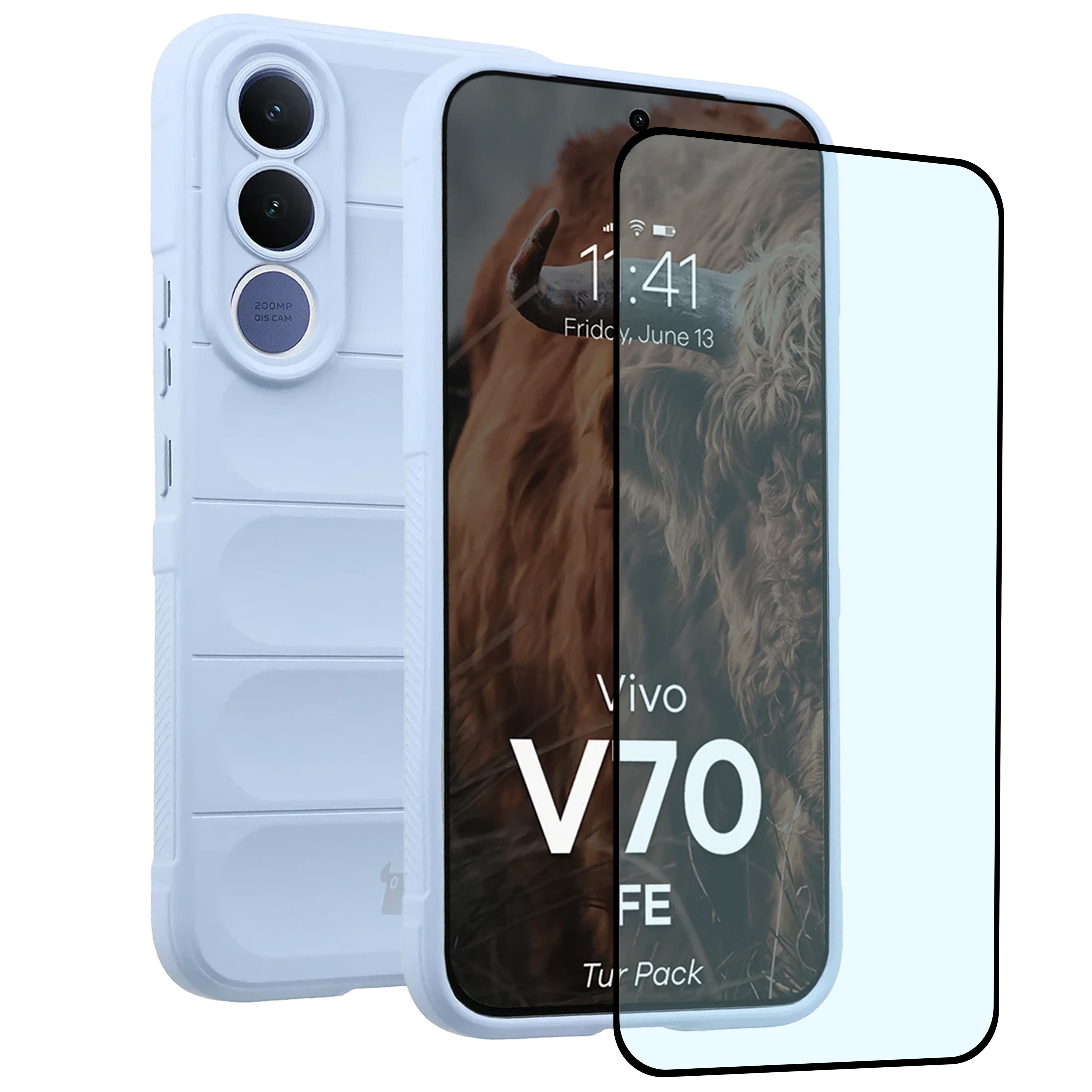 Pancerne etui + szkło hartowane Bizon Tur Pack do Vivo V70 FE 5G, jasnoniebieskie