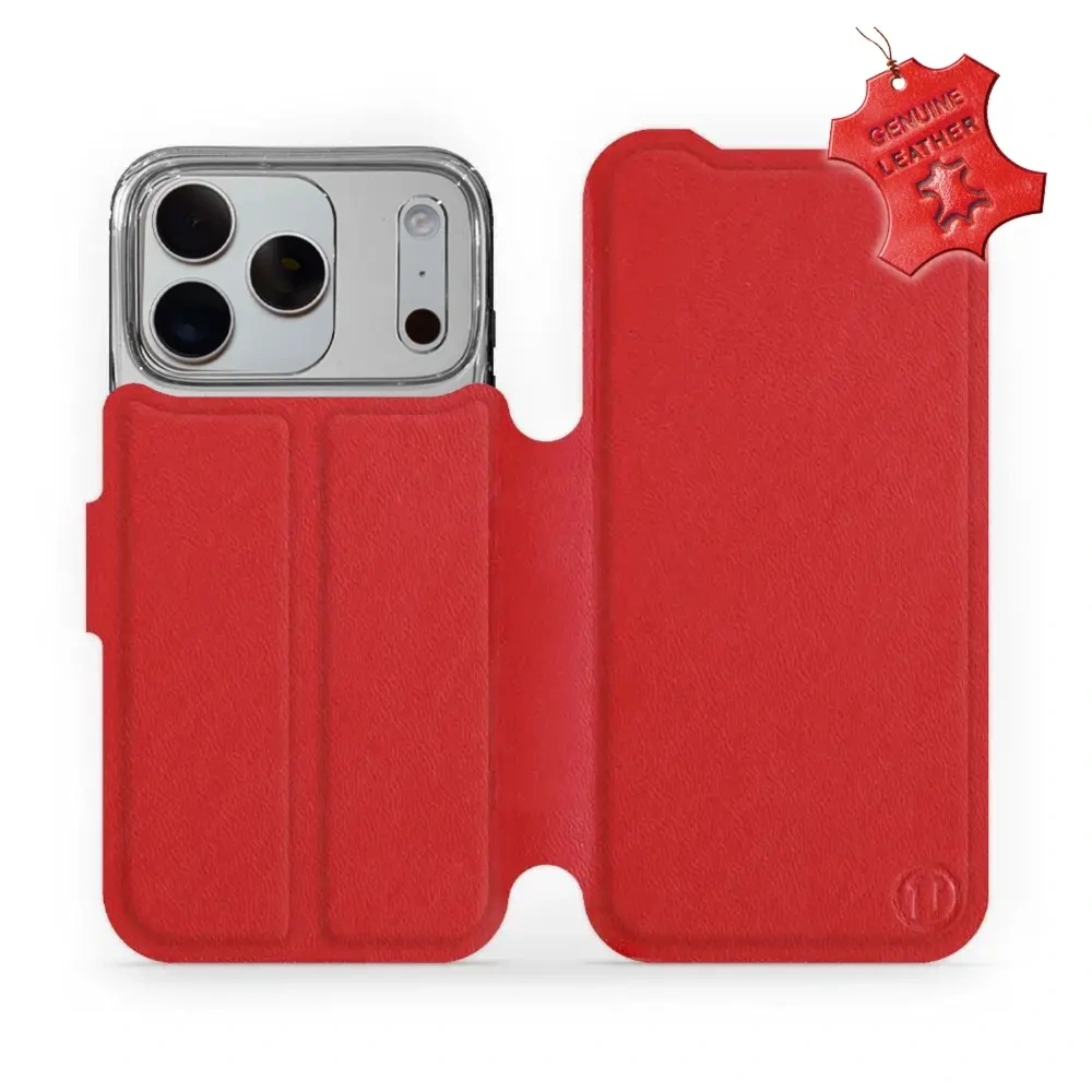 Etui z naturalnej skóry do iPhone 18 Pro, Mobiwear Leather, czerwone