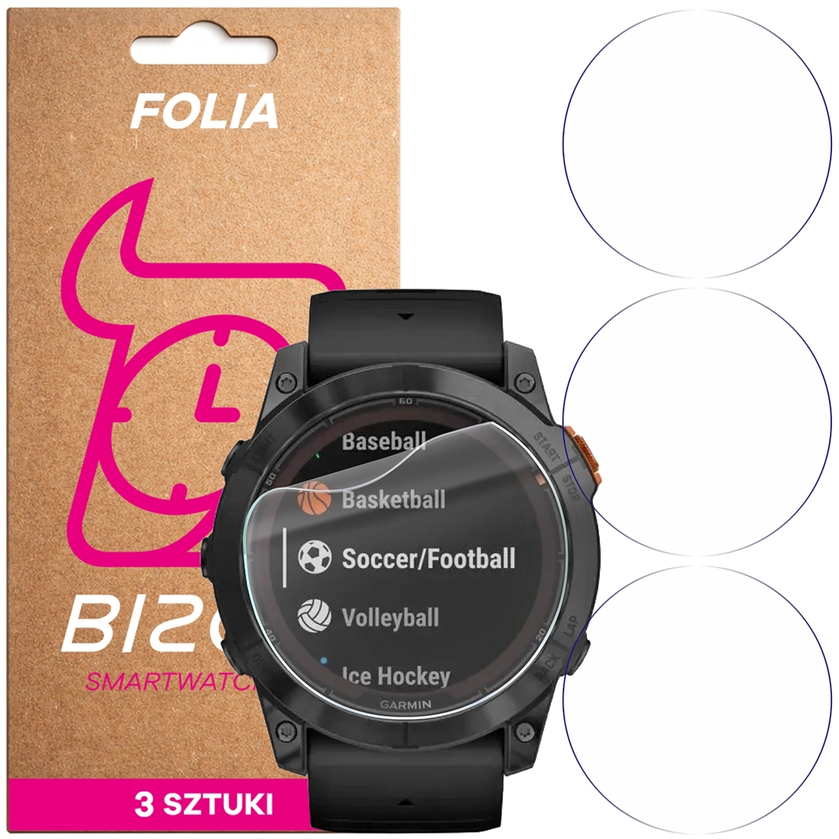 Folia ochronna na ekran zegarka Bizon Watch Film HydroFlex do Garmin Fenix 7X Pro Solar 51 mm, 3 sztuki