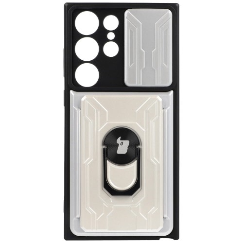 Image of Etui Bizon Case Camshield Card Slot Ring do Galaxy S23 Ultra, białe