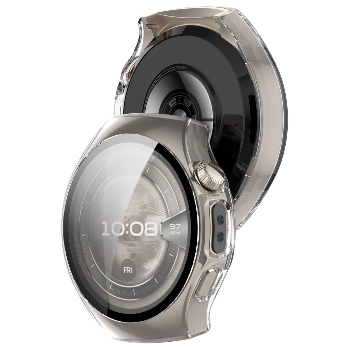 Etui ze szkłem do zegarka Bizon Case Watch Adamo do Huawei Watch 5 46 mm, przeźroczyste