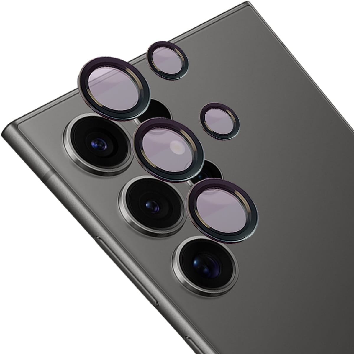 Szkło hartowane na aparat z aplikatorem Bizon Glass Snap Lens do Galaxy S24 Ultra, 1 zestaw, czarna ramka