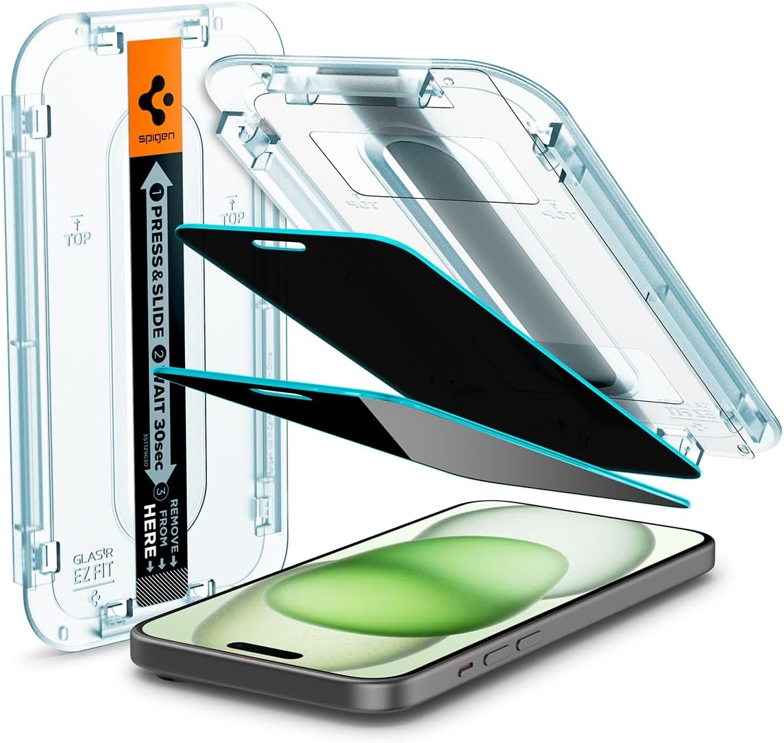 Image of Szkło do etui + Aplikator Spigen Glas.tr Privacy EZ Fit 2-Pack do iPhone 15 Plus / 16 Plus