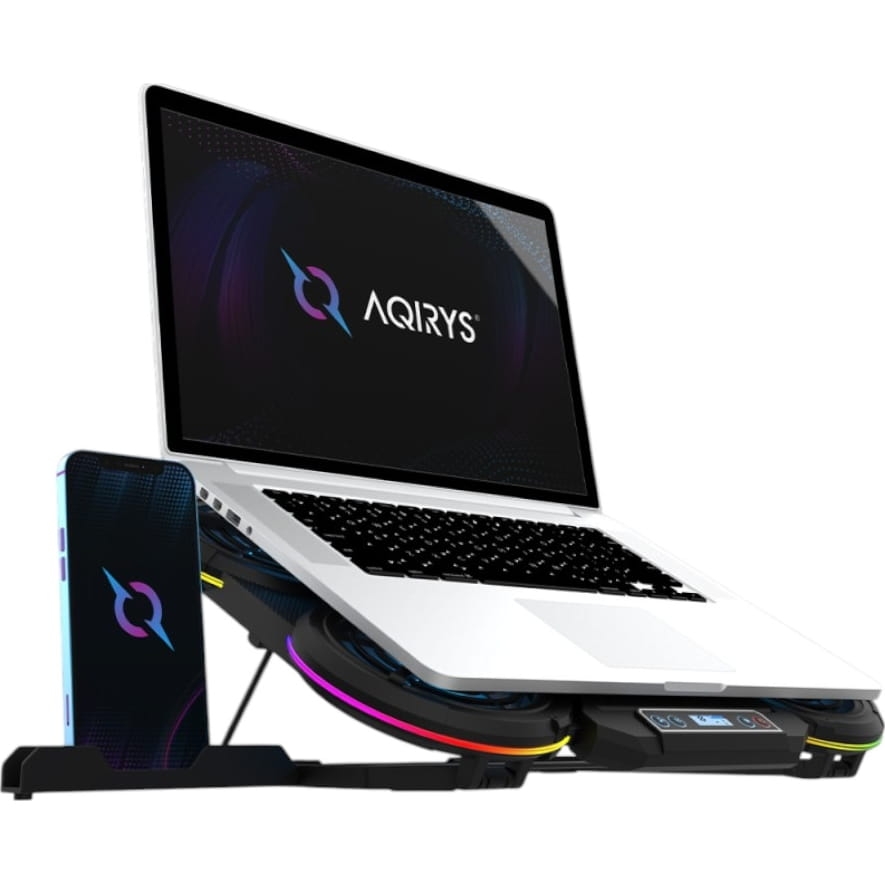 Image of Podstawka chłodząca pod laptopa do 17", AQIRYS Zenith RGB z uchwytem na telefon, czarna