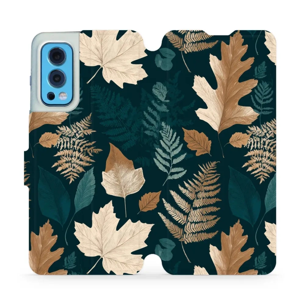 Etui z klapką do OnePlus Nord 2 5G, Mobiwear Book, zielnik z liści i paproci