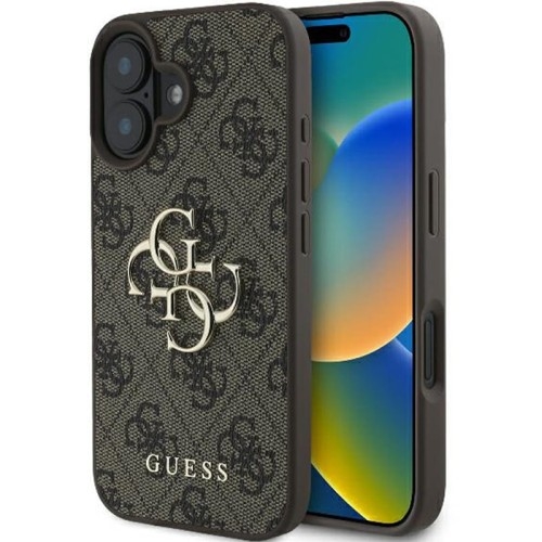 Image of Etui Guess Hardcase 4G Big Metal Logo do iPhone 16, brązowe