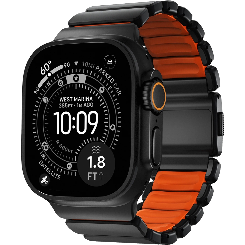 Pasek Nomad Stratos Band do Apple Watch 49/46/45/44 mm, czarny tytan z pomarańczowym akcentem