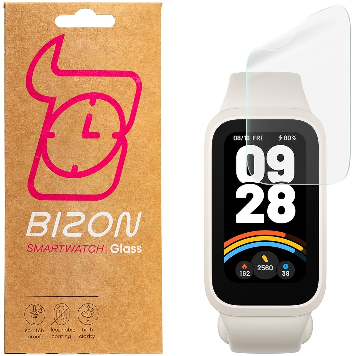 Image of Folia hydrożelowa na ekran Bizon Glass Watch Hydrogel do Xiaomi Smart Band 9 Active / Redmi Band 3, 2 sztuki