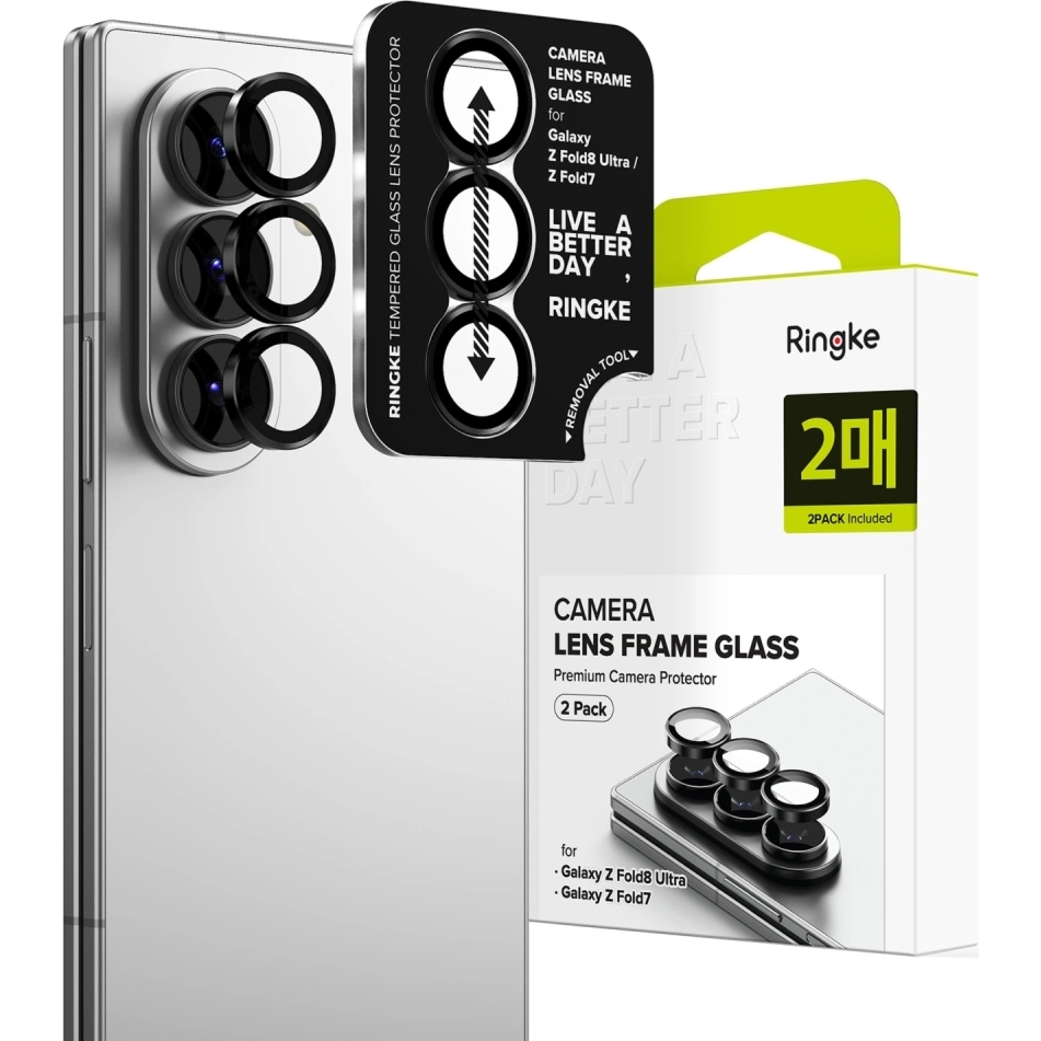 Nakładki na aparat Ringke Camera Lens Frame Glass do Galaxy Z Fold8 Ultra / Z Fold7, 2-Pack, czarne