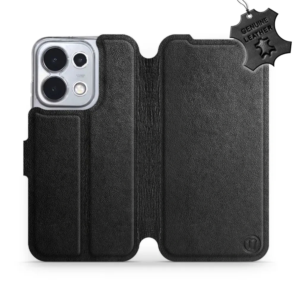 Etui z naturalnej skóry do Oppo Reno16 Pro 5G, Mobiwear Leather, czarne
