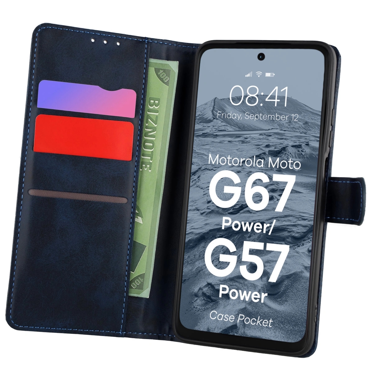 Etui z klapką Bizon Case Pocket do Motorola Moto G57 Power / G67 Power, granatowe
