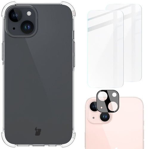 Image of Etui +2x szkło + obiektyw Bizon Case Clear Pack do Apple iPhone 15, przezroczyste