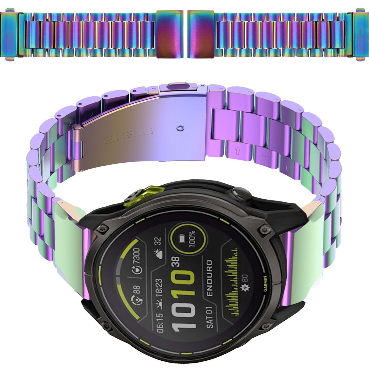 Pasek ze stali nierdzewnej do smartwatcha, Bizon Strap Watch Aura, QuickFit 26 mm, tęczowy