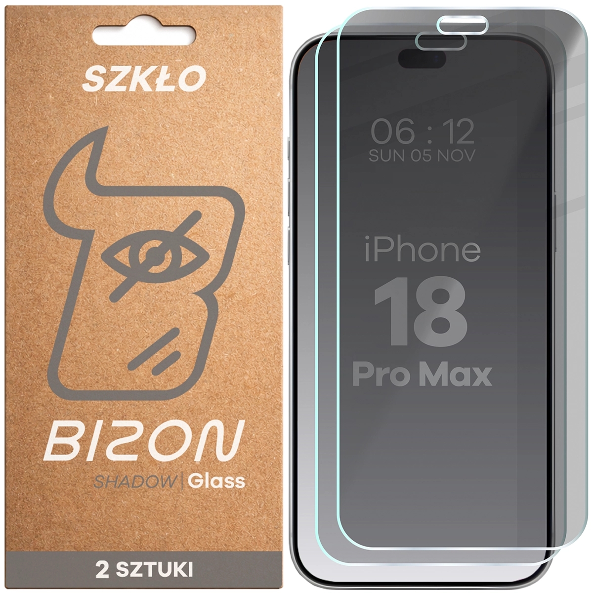Prywatyzujące szkło hartowane Bizon Glass Clear Shadow Duo do iPhone 18 Pro Max, przyciemniane, 2 sztuki