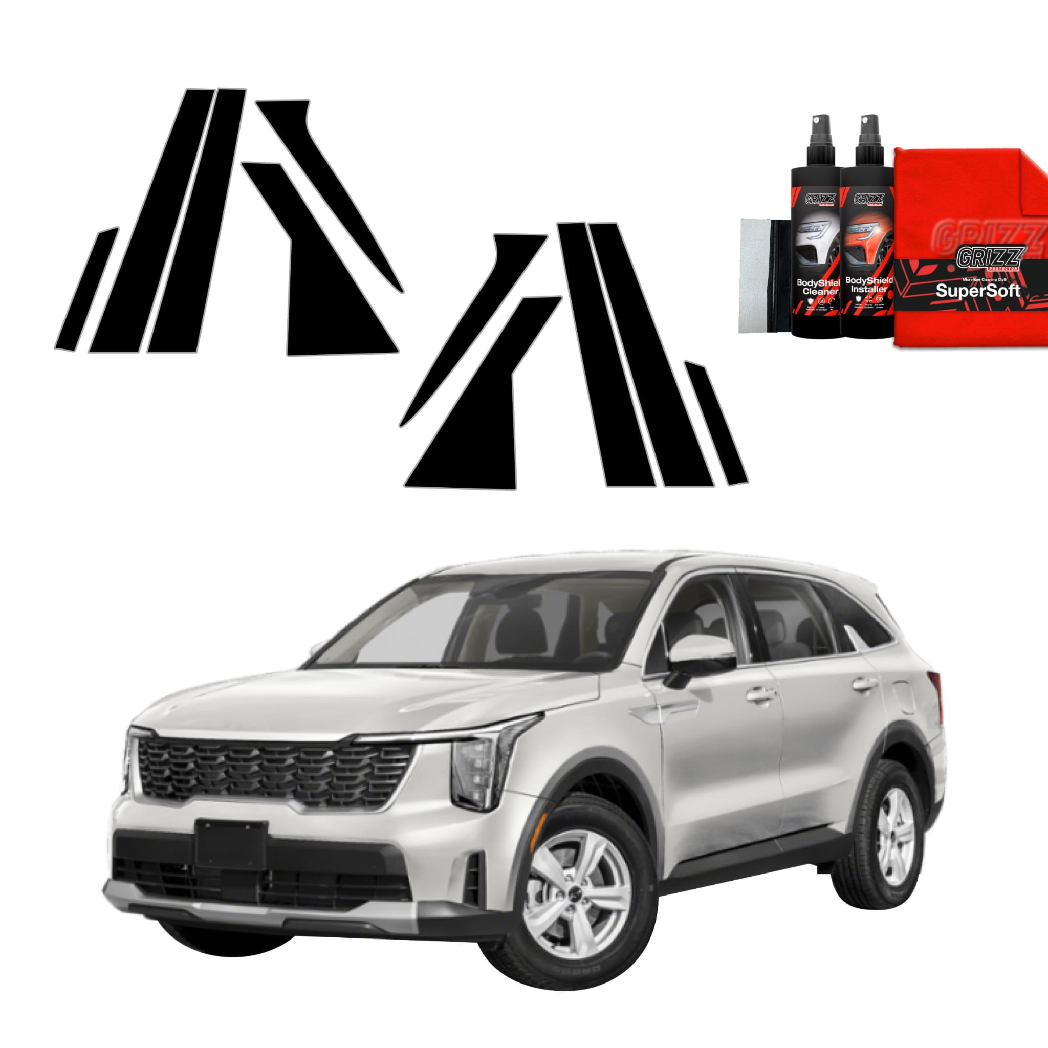 10w1 Czarna folia Grizz Protector na słupki do Kia Sorento (2023-2026)