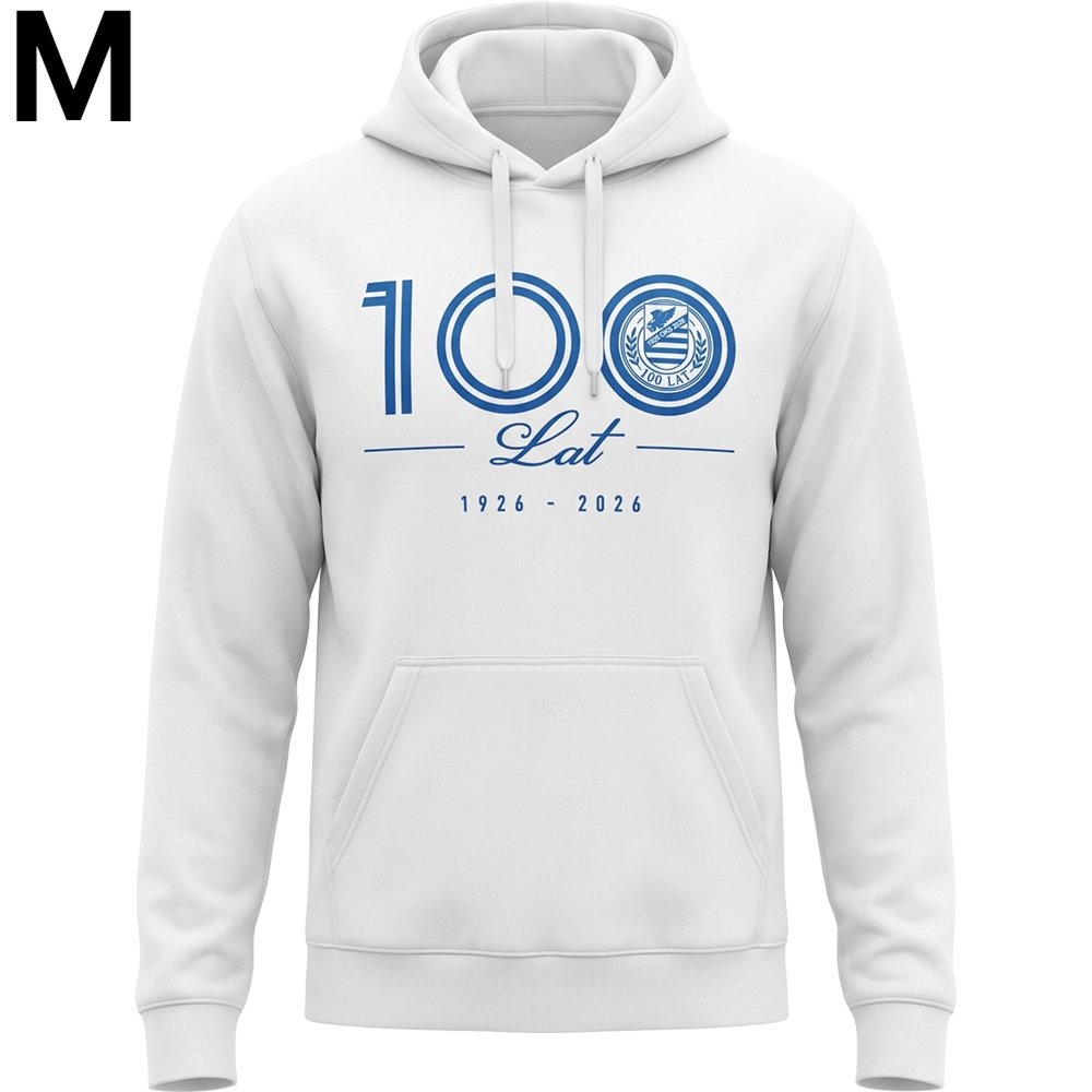 Bluza jubileuszowa z kapturem, hoodie, OKS „1926 OKS 2026”, biało-niebieska, M